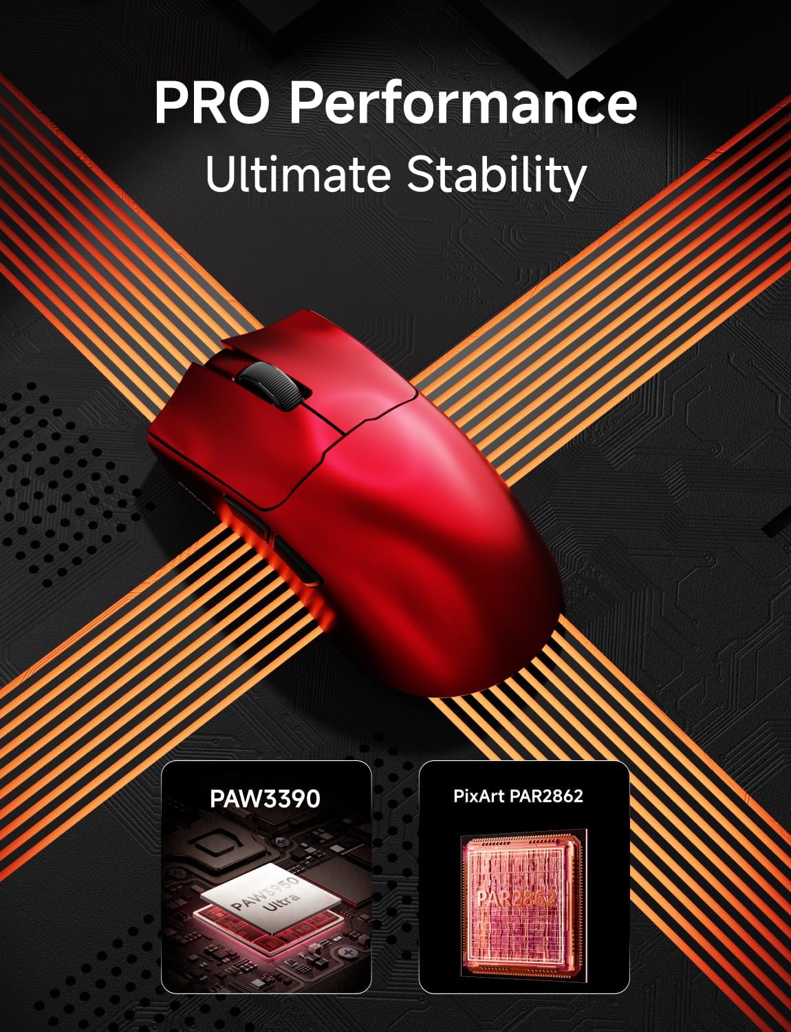 S9 Ultra Wireless Gaming Mouse, 59G Ergonomic Computer Mouse, Triple Modes, 8K Polling, PAW3950 42K DPI Optical Sensor, Kailh Switch, 250h Battery Life, Programmable for PC/Win/Mac(Red) - Image 4