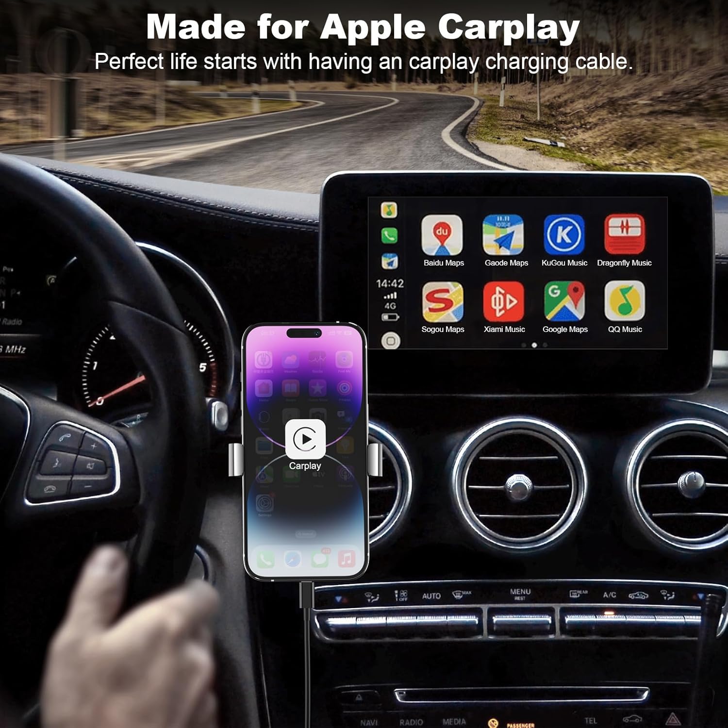 Car Carplay Cable, 3FT USB A to Lightning Cable Compatible for iPhone 14 13 12 11 Pro Max XR XS X 8 7 6 Plus SE iPad Charger Car Charging Cord (Black) - Image 2
