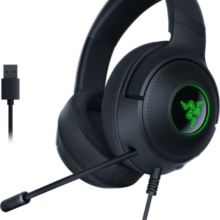 Razer Kraken V3 X Wired USB Gaming Headset: Lightweight Build - Triforce 40mm Drivers - HyperClear Cardioid Mic - 7.1 Surround Sound - Chroma RGB Lighting - Black