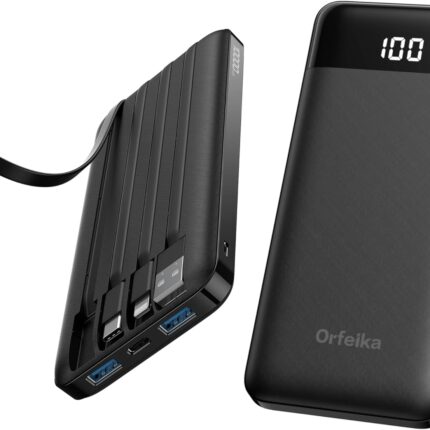 Portable Phone Charger, 10000mAh Portable Charger Power Bank with Built-in Cables, Travel Essential Battery Pack Compatible with iPhone, Samsung, Google, iPads, Tablets, etc