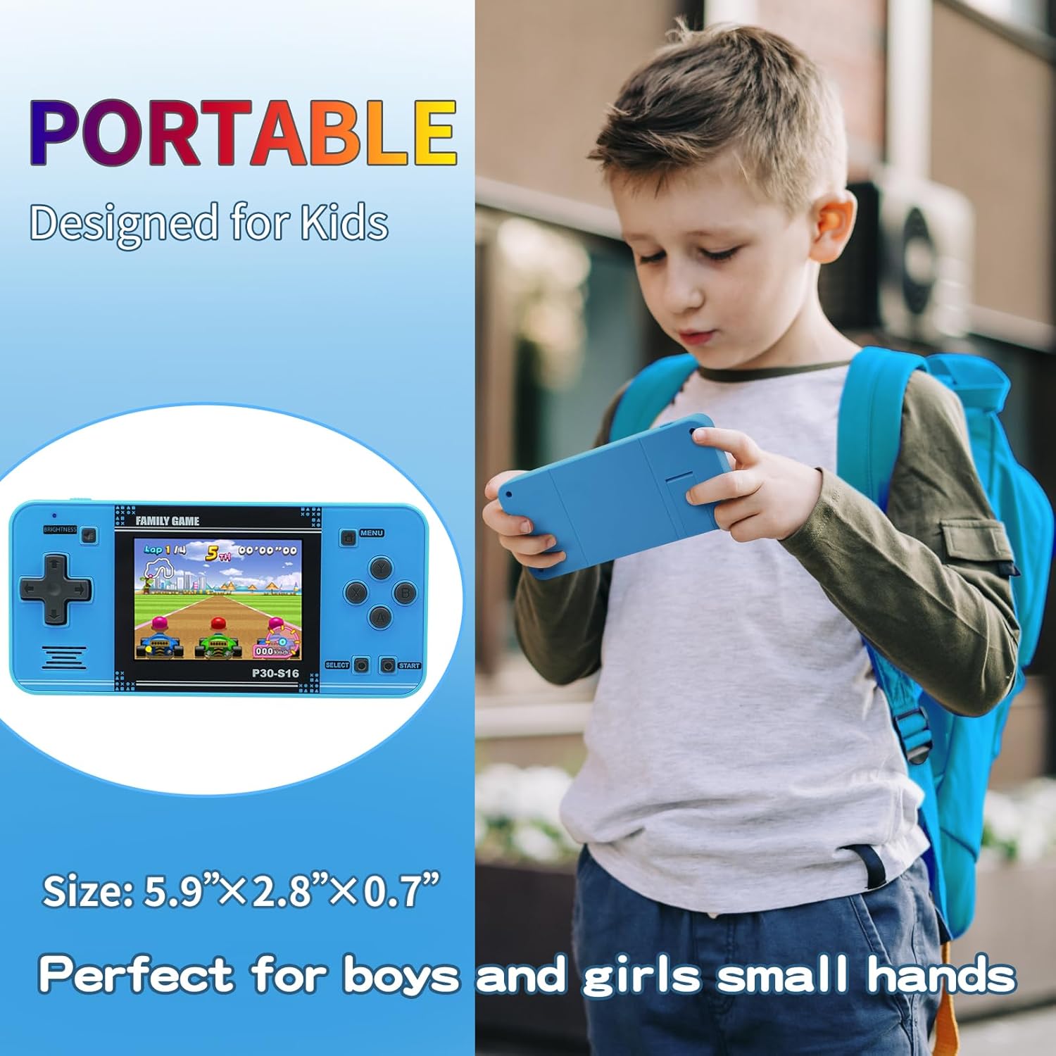 Handheld Game for Kids -Preloaded 220 Retro Video Games, Portable Gaming Player with Rechargeable Battery 3.0" LCD Screen, Mini Arcade Electronic Toy Gifts for Boys Girls (Blue) - Image 4