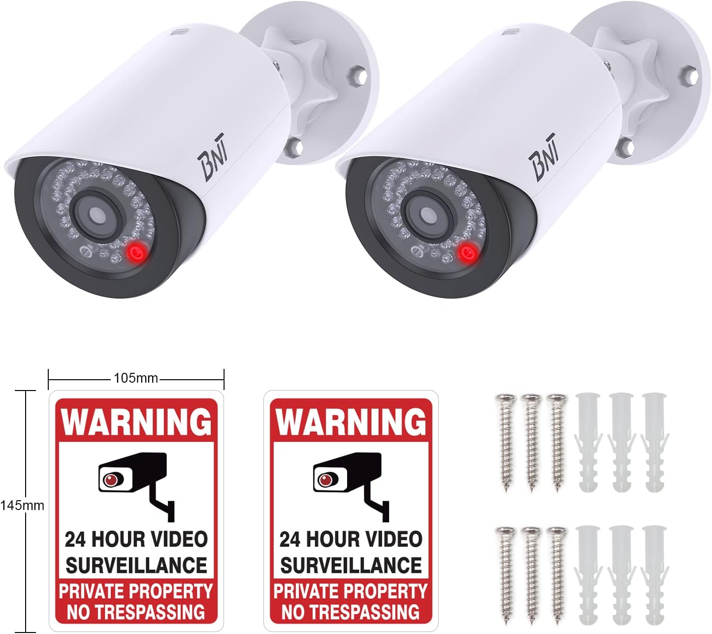 BNT Dummy Fake Camera, Surveillance Security CCTV Dome Camera, with One LED Light, Security Alarm Sticker Label (TC-W2), Security Camera Suitable for Indoor/Outdoor (2 Pack, White) - Image 9