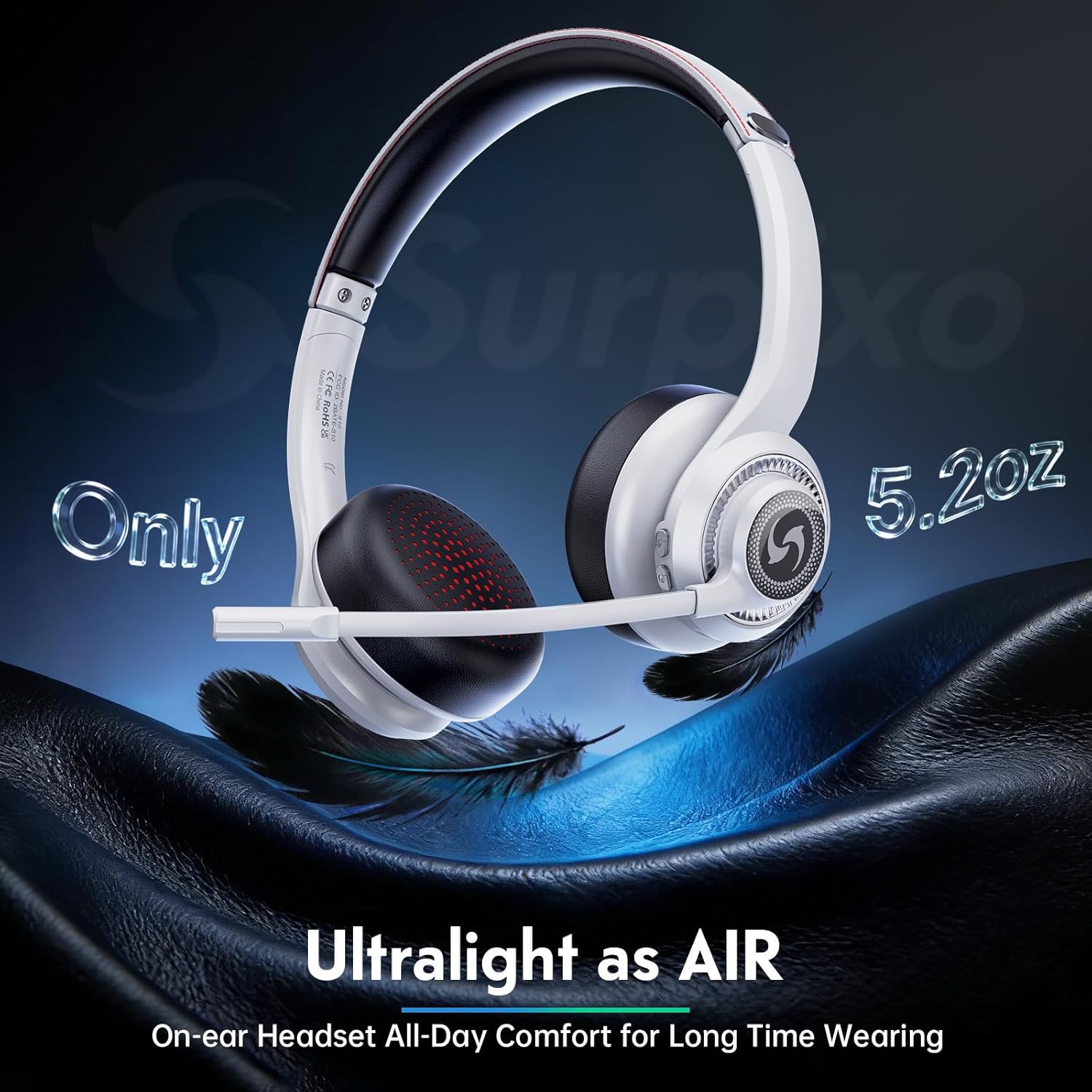 Wireless Headsets with Microphone, Wireless Headset for Cell Phones Laptop Computer, Ultra Lightweight& 50+ Playtime, On Ear Bluetooth Headphone Fit for PC/Call Center/Computer/Laptop/Teams-White - Image 2