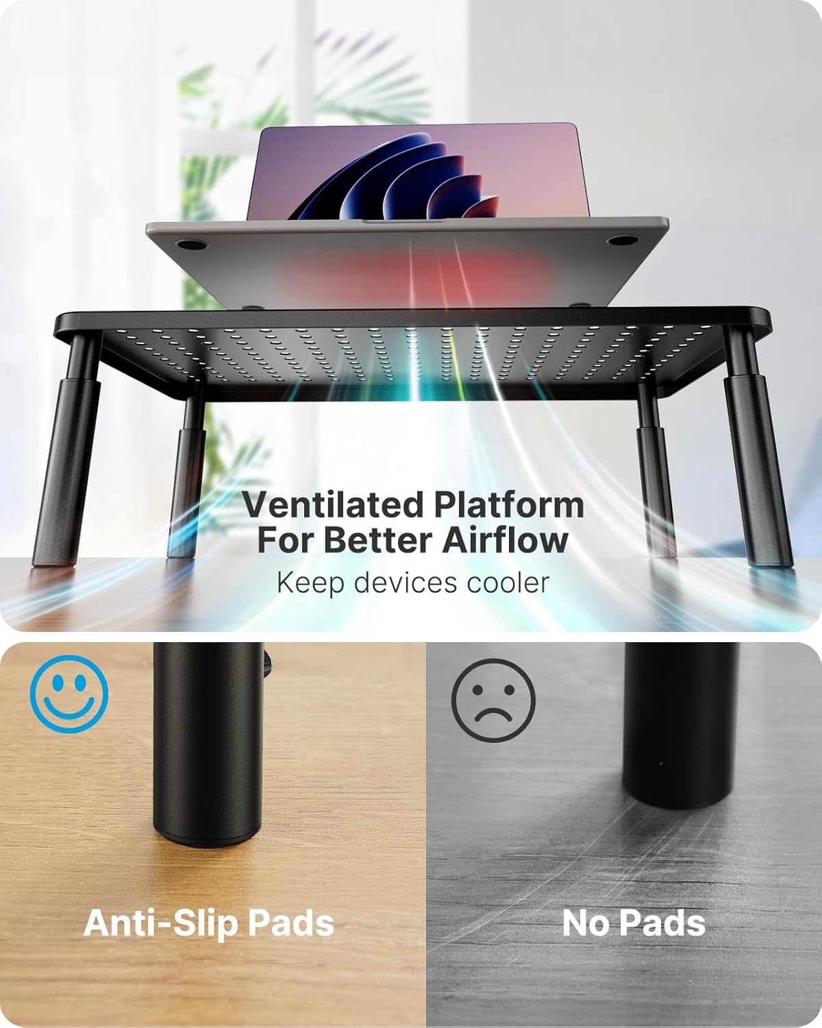 HUANUO Monitor Stand, Monitor Stand Riser 3 Height Adjustable, Monitor Riser with Airflow Vents, Laptop Stand for Desk, Laptop Riser, Desk Organizer for Monitor, 15.6" Laptop, PC, Printer - Image 6