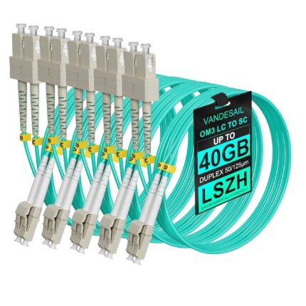 LC to SC 5 Pack Fiber Patch Cables, Fiber Jumper Optical OM3 Duplex Multi Mode Patch Cords -2m(6.56ft) LSZH 50/125µm