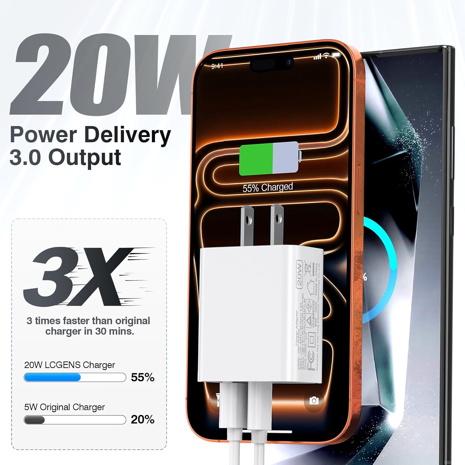LCGENS USB C Wall Charger Block 20W, 2-Pack Dual Port PD Power Delivery Fast Type C Charging Block Plug Compatible with iPhone 11/12/13/14/15/16/17 Pro Max, XS/XR/X, Ipad Pro, Samsung Galaxy - Image 2