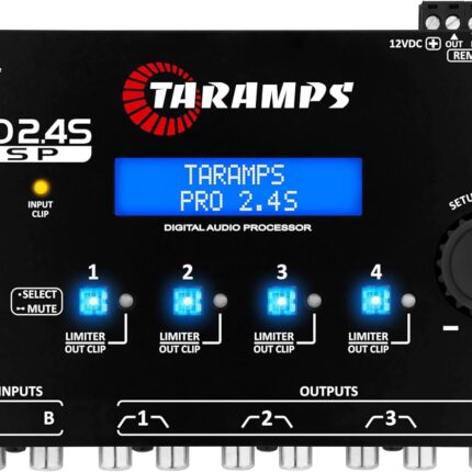 Taramp's Pro 2.4S DSP Crossover full Digital Signal Processor and Equalizer with sequencer 15-band Graphic Equalization 12 preset EQ 2-Channel in and 4-Channel Out