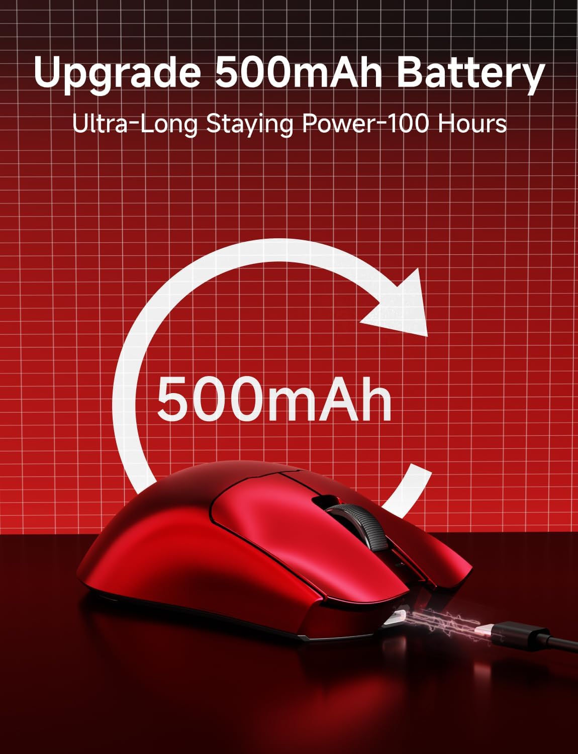 S9 Ultra Wireless Gaming Mouse, 59G Ergonomic Computer Mouse, Triple Modes, 8K Polling, PAW3950 42K DPI Optical Sensor, Kailh Switch, 250h Battery Life, Programmable for PC/Win/Mac(Red) - Image 7