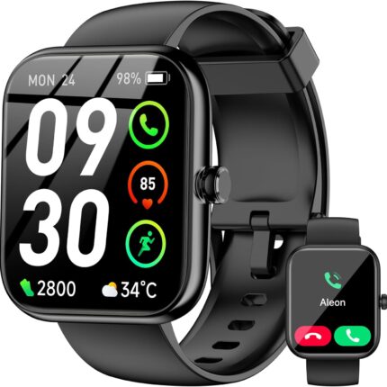 Smart Watch with Alexa Built-in, 1.83" HD Touchscreen Fitness Tracker, Bluetooth Notifications/Calls, IP68 Waterproof, 120+ Sport Modes, 24/7 Heart Rate & Sleep Monitor for iPhone Android iOS (Black)