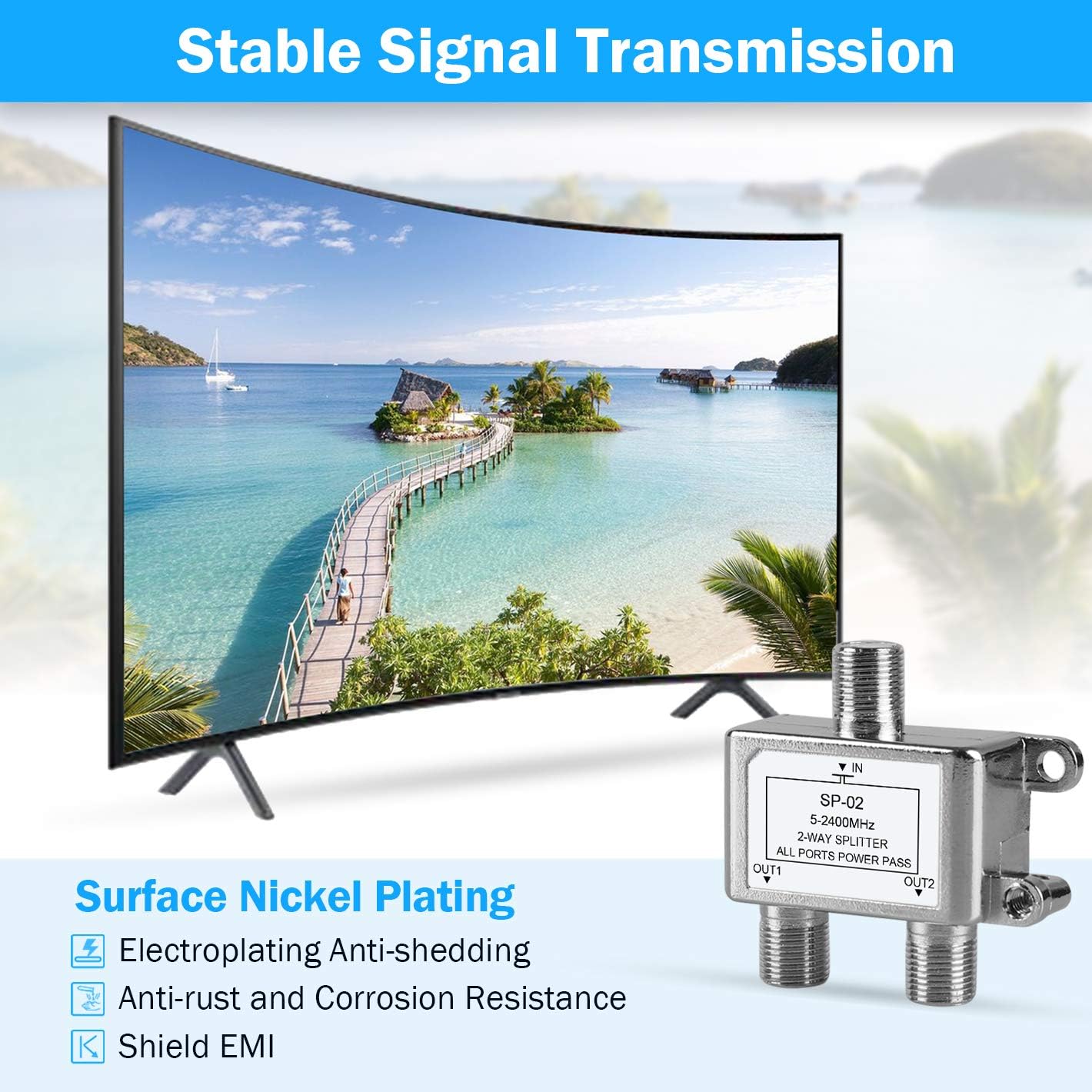 Coaxial Cable Splitter 2 Way MoCA 5-2400MHz, NEWCARE RG6 Compatible Coax Splitter for HD Satellite/Cable TV, MoCA Internet & CATV Antenna Signals, Low Loss MoCA Support - Image 4