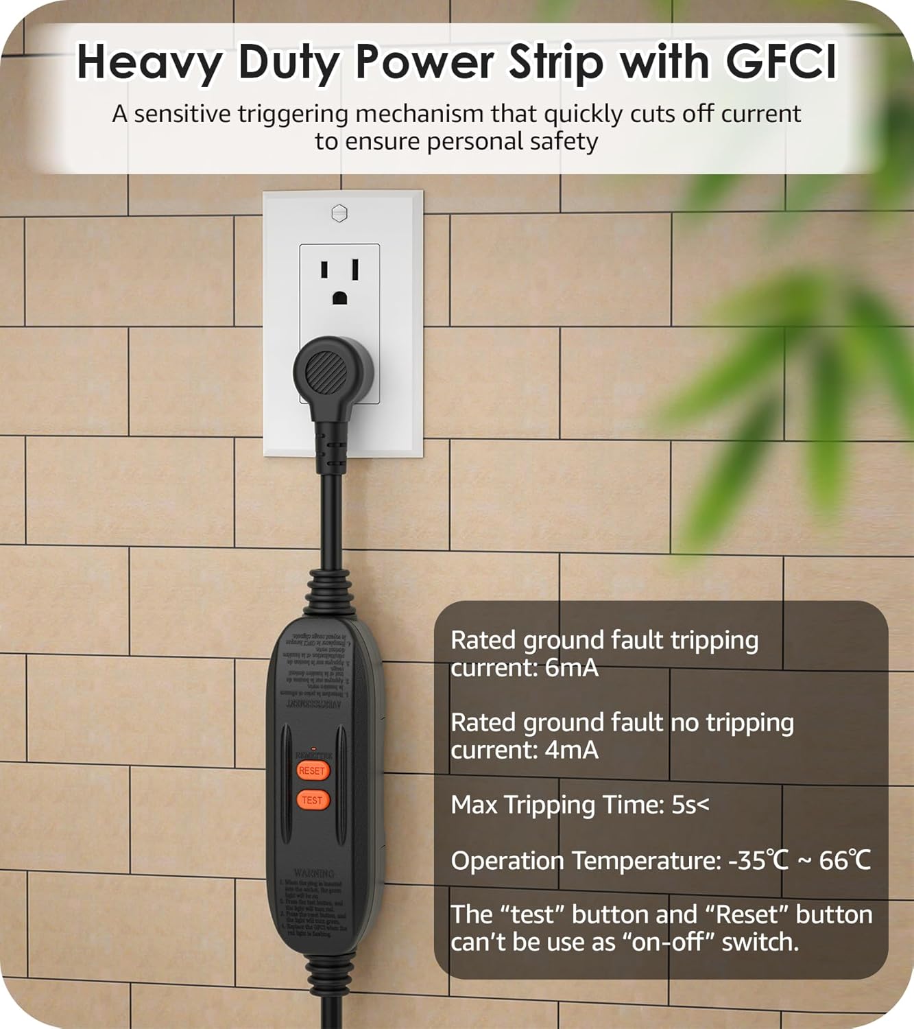 CCCEI Heavy Duty Power Strip Surge Protector 20 AMP, Industrial GFCI Multiple Outlets Extender 12 Gauge 6 FT Extension Cord. Grey High-Amp 8 Plugs for Shop Garage Kitchen. - Image 4