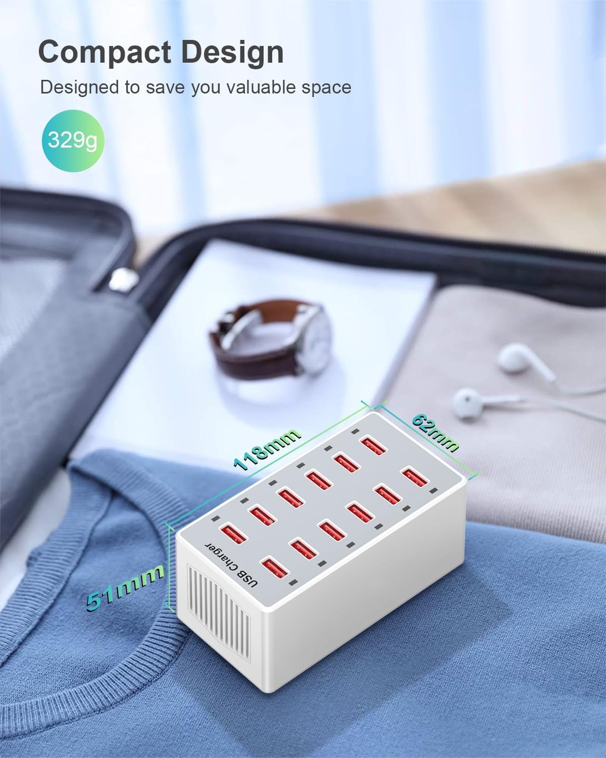 USB Charger 12-Ports Charging Station for Multiple Devices USB Wall Charger Power Hub Strip Smart Plug Charging Dock Block for iPhone Xs/XR,iPad,iPod,Galaxy S9/S8,Smart Phones 60W - Image 5