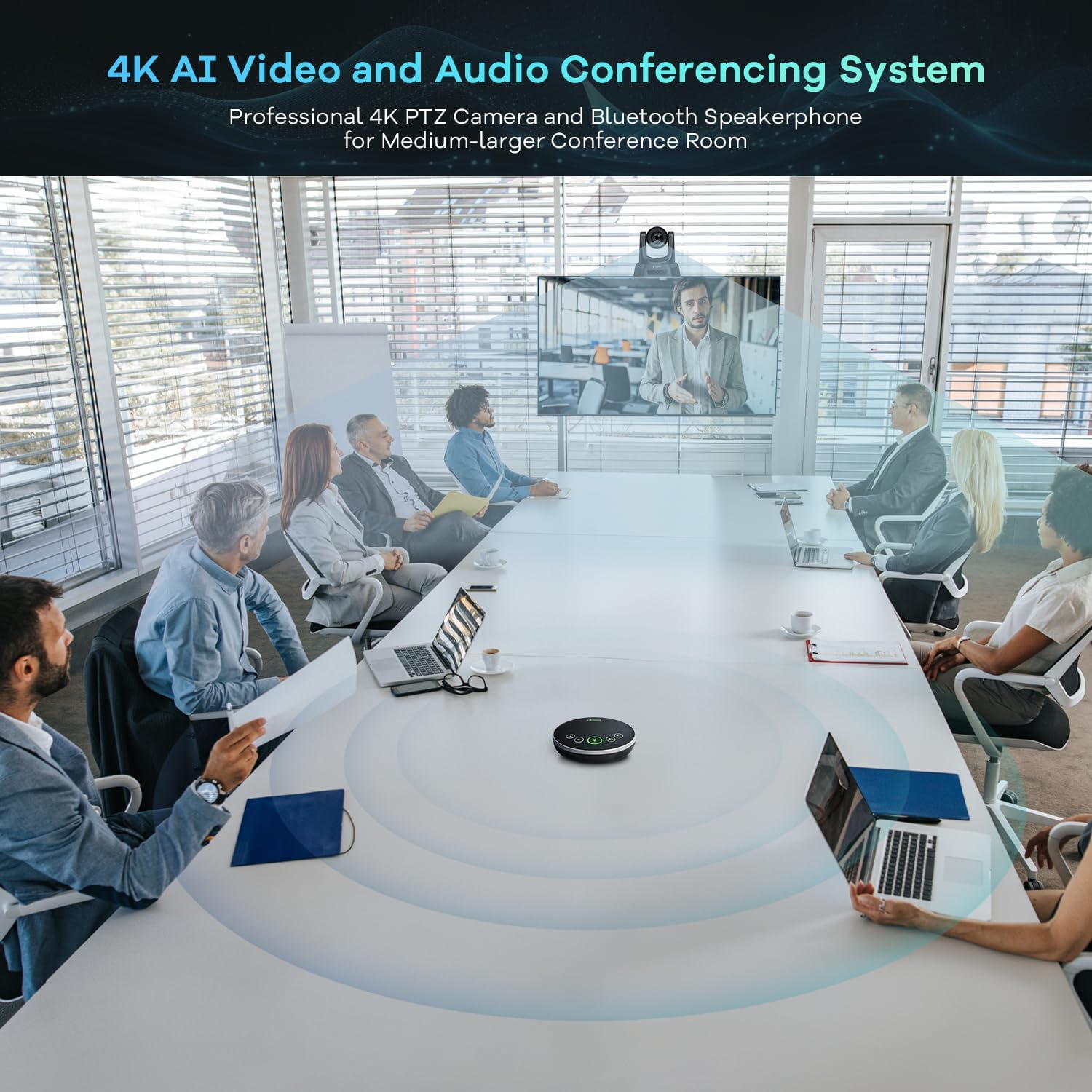 TONGVEO 4K AI Auto Tracking PTZ Conference Camera System with Bluetooth Speakerphone & Microphone, 20X Optical Zoom, USB3.0 HDMI LAN PoE Power Camera for Church Worship, Meetings, Streaming - Image 8