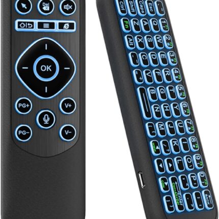 iPazzPort Air Mouse Remote with Keyboard, 2.4G Wireless & Bluetooth Backlit Controller, 7-Color LED, Rechargeable Type-C, IR Learning for Smart TV, Android Box, PC, HTPC