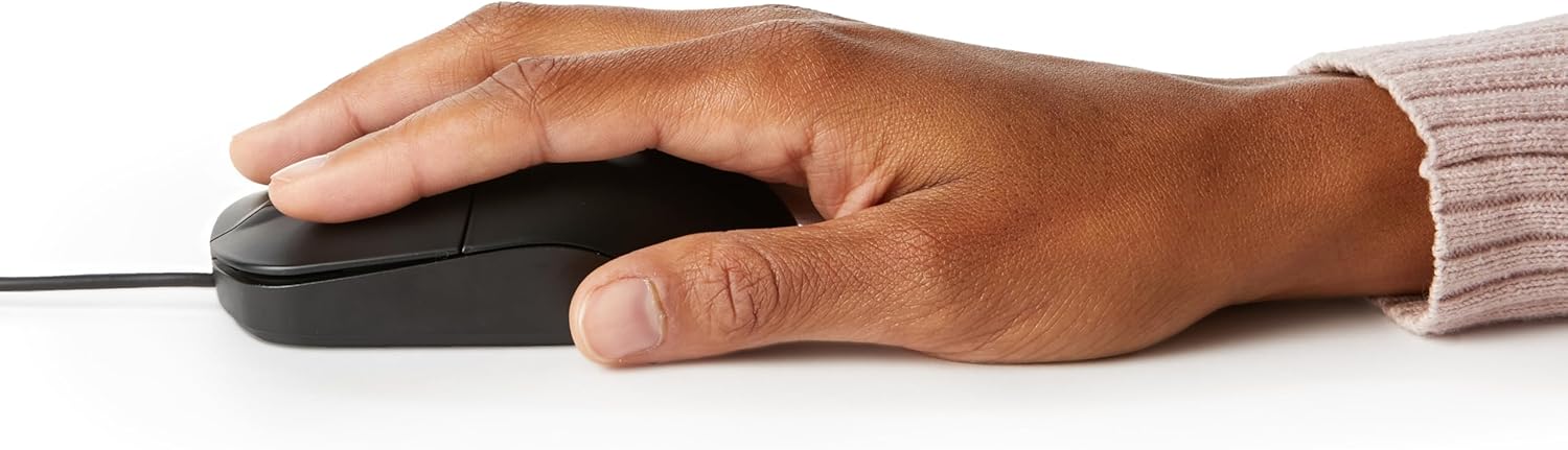 Amazon Basics 3-Button USB Wired Mouse with Scrolling and Tracking - Standard, Black - Image 3