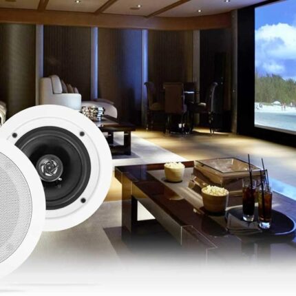 Rockville Pair HC55 White 5.25" 300W in-Ceiling Home Theater Speakers 8 Ohm, Aimable Tweeter, Paintable Grills, Easy Install, for Home Audio Systems