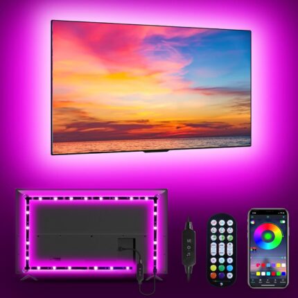 MATICOD RGB LED TV Strip USB Lights for Backlight and Behind, App Remote Control, Music Sync, Multicolor, 9.84FT for 32"-43" TV