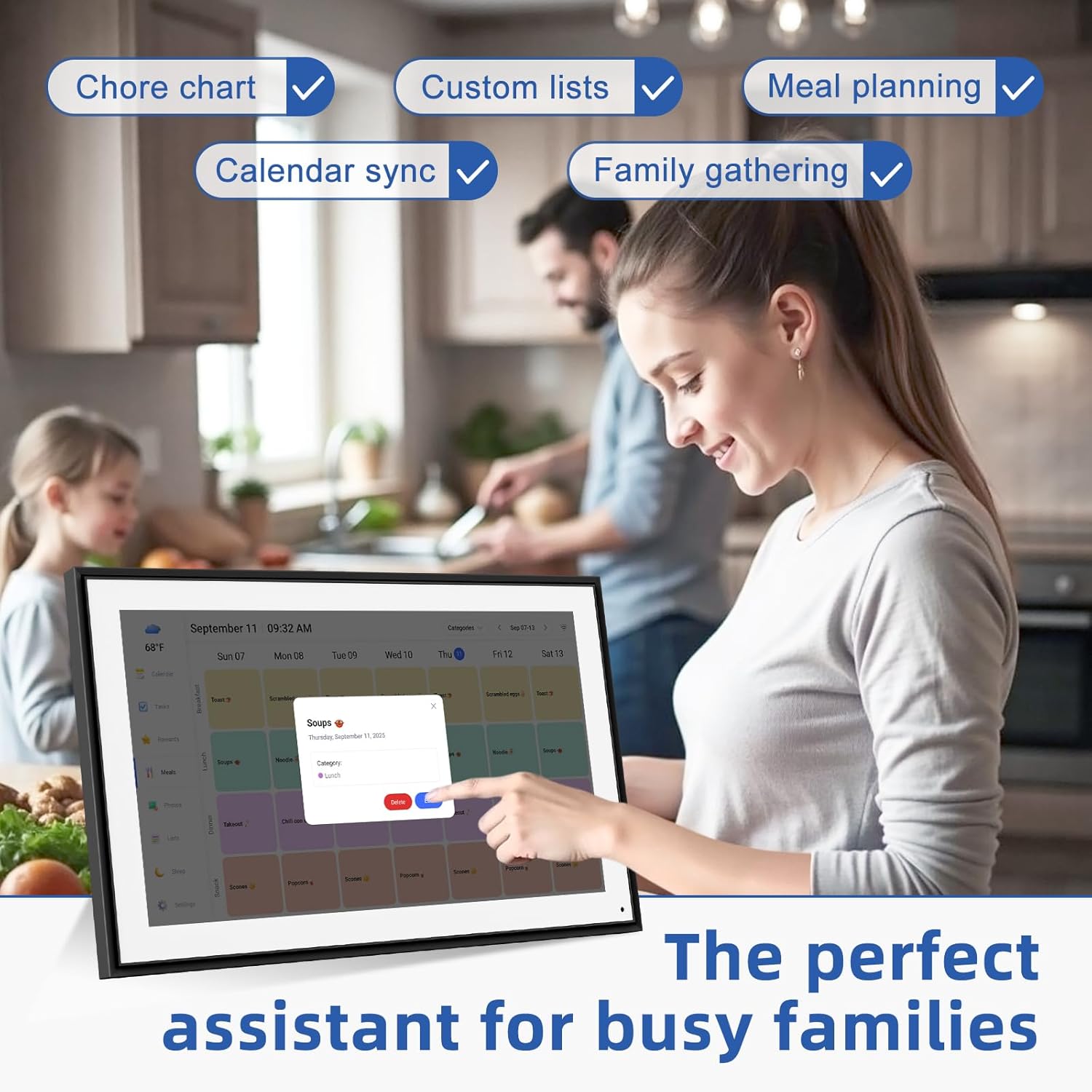 21.5 Inch Digital Calendar, Electronic Chore Chart, Smart Weekly and Monthly Planner 1920 * 1080P IPS Touchscreen Wall and Desk Calendar for Family Schedules, Black - Image 4