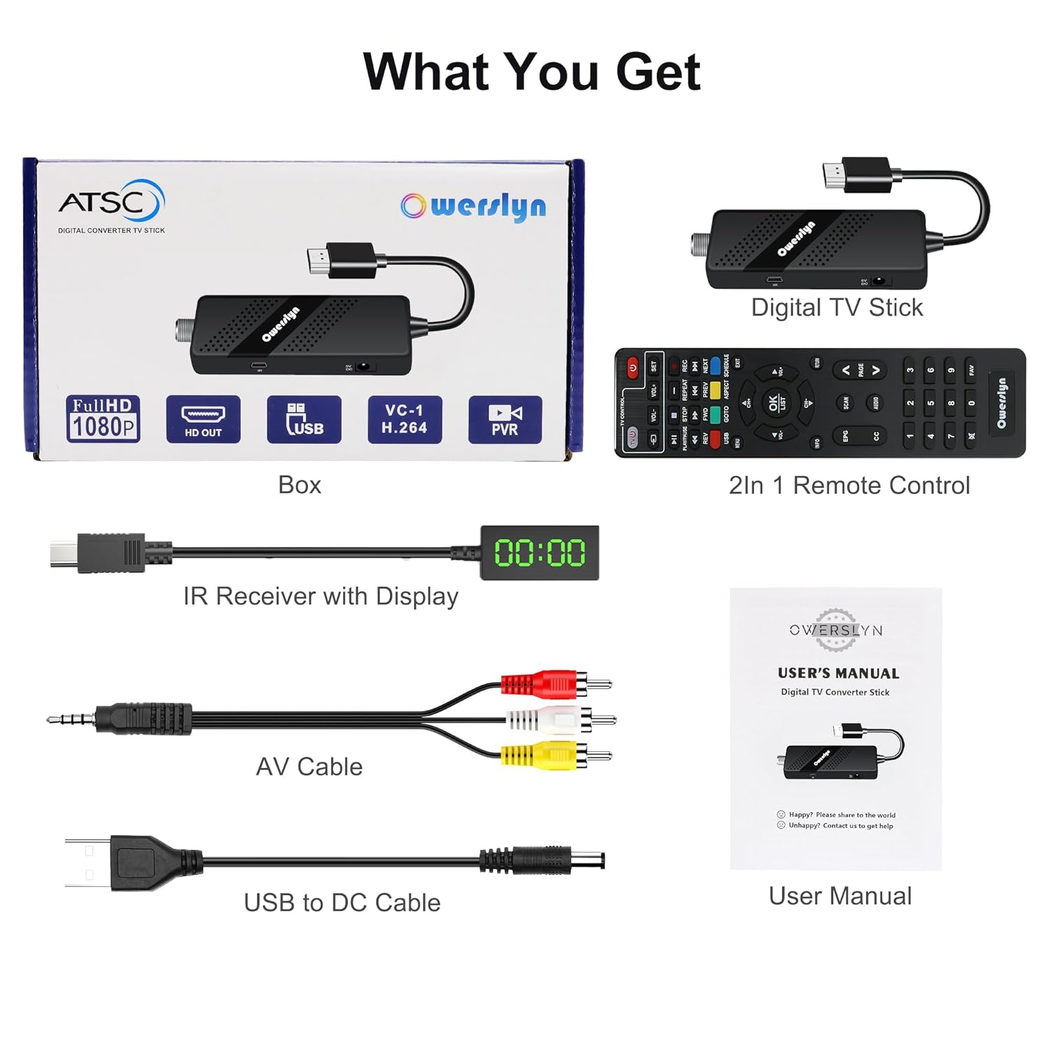 Digital Converter Box for TV, OWERSLYN 1080P Mini ATSC Tuner Box with TV Tuner, Programs Recording & Playback, USB Media Player, HDMI/AV Output, 3RCA Cables, Set Top Box, 2-in-1 Remote - Image 6