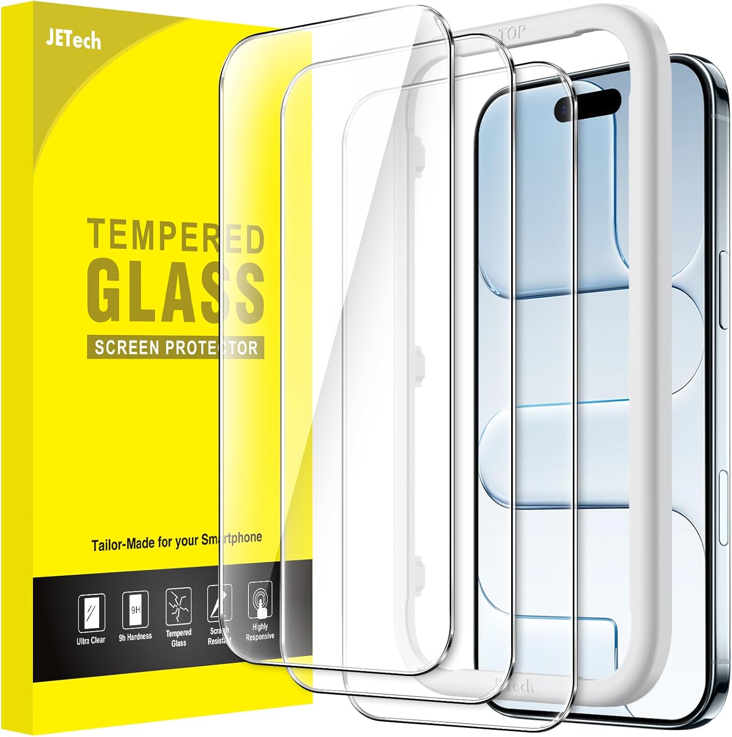 JETech Screen Protector for iPhone Air, Tempered Glass Film with Easy Installation Tool, 9H Hardness, Case-Friendly, 6.5-Inch Display, 3-Pack