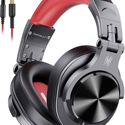 OneOdio A71 Hi-Res Studio Recording Headphones - Wired Over Ear Headphones with SharePort, Monitoring Mixing Foldable Headset with Stereo Sound, 3.5/6.35MM Jack for PC Computer DJ Guitar-Red