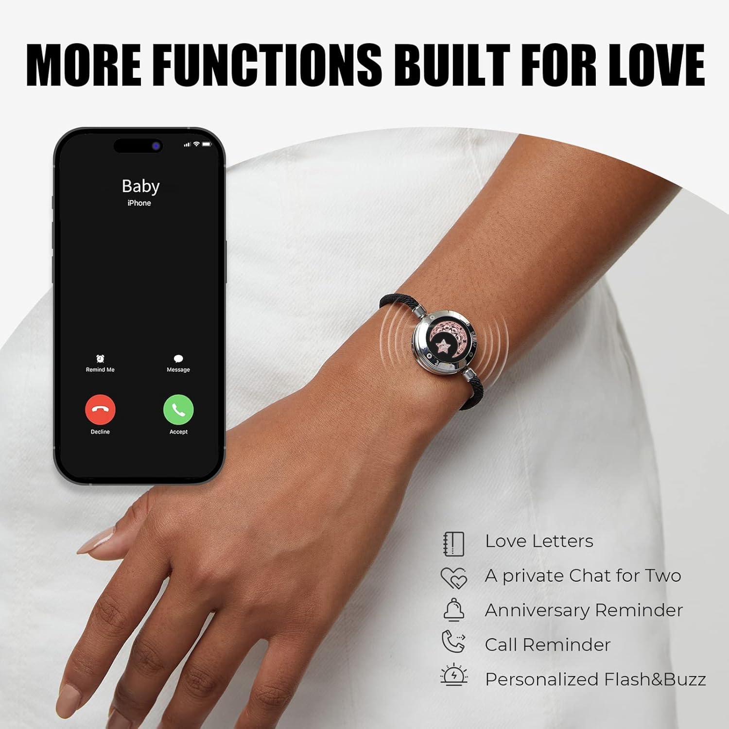 TOTWOO Long Distance Touch Bracelets for Couples, Smart Light & Vibration Love Jewelry, Long Distance Valentines Day Gifts for Him Her Women Men, One-to-One Bluetooth Pairing via App - Image 3
