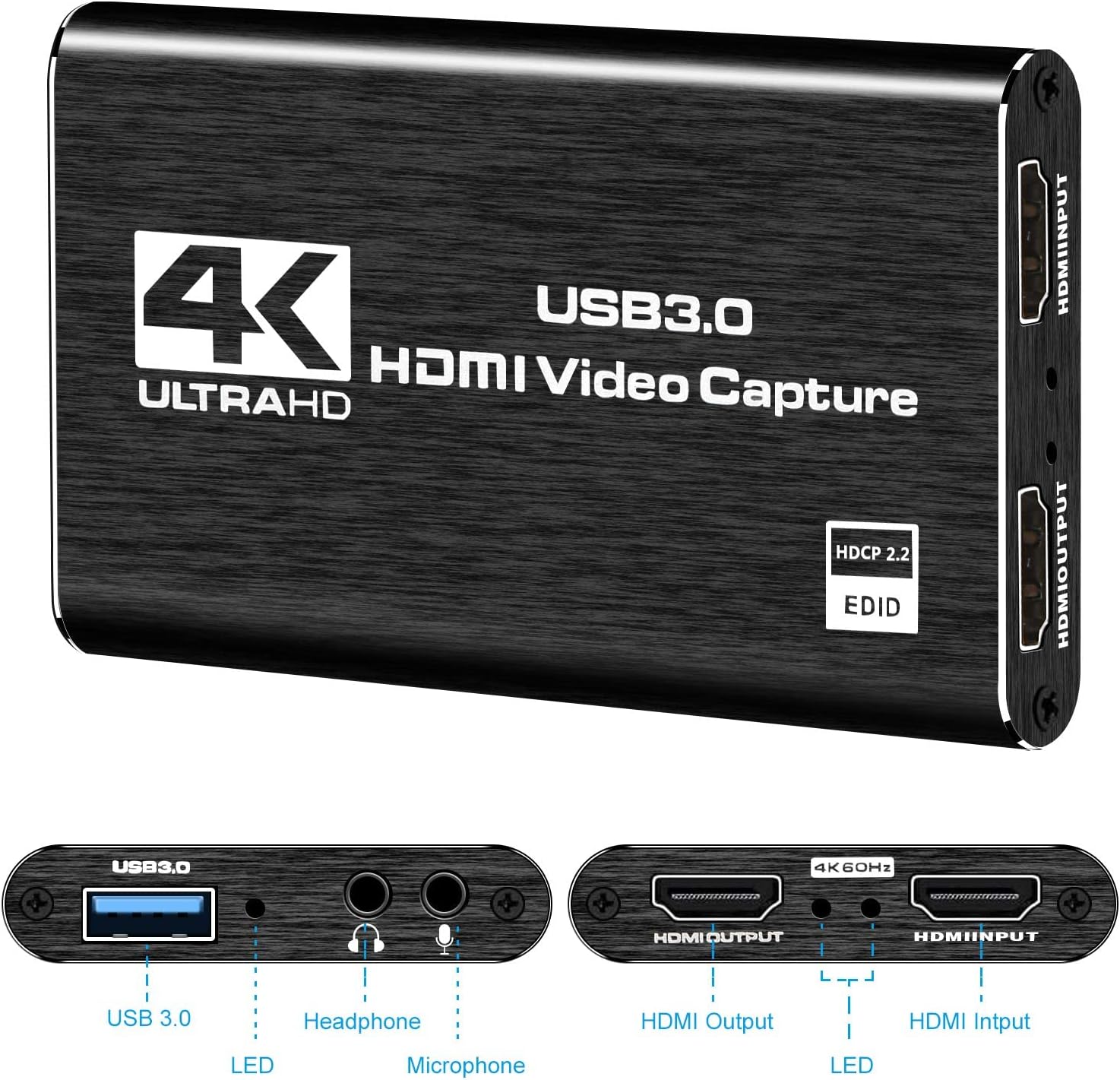4K HDMI Capture Card for Streaming, Full HD 1080P 60FPS USB 3.0 Cam Link Game Audio Video Capture Card, Work with Camera/Nintendo Switch/Xbox/PS4/PS5/PC/OBS (Black) - Image 2