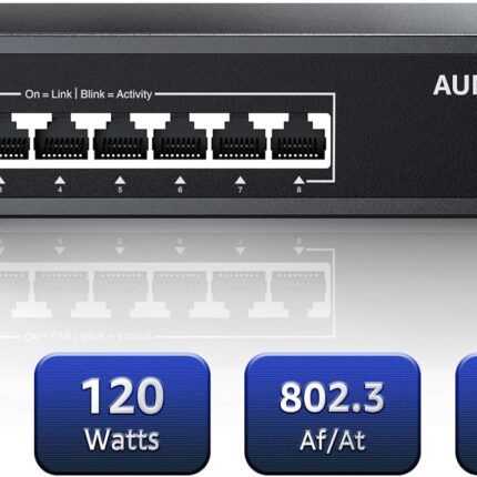 8 Port PoE Switch Gigabit 120W, Gigabit Unmanaged Ethernet Switch, Plug & Play, 802.3af/at Compliant, Metal Housing, 8-Port Network Switch for Home/Office Energy Efficient Silent Operation