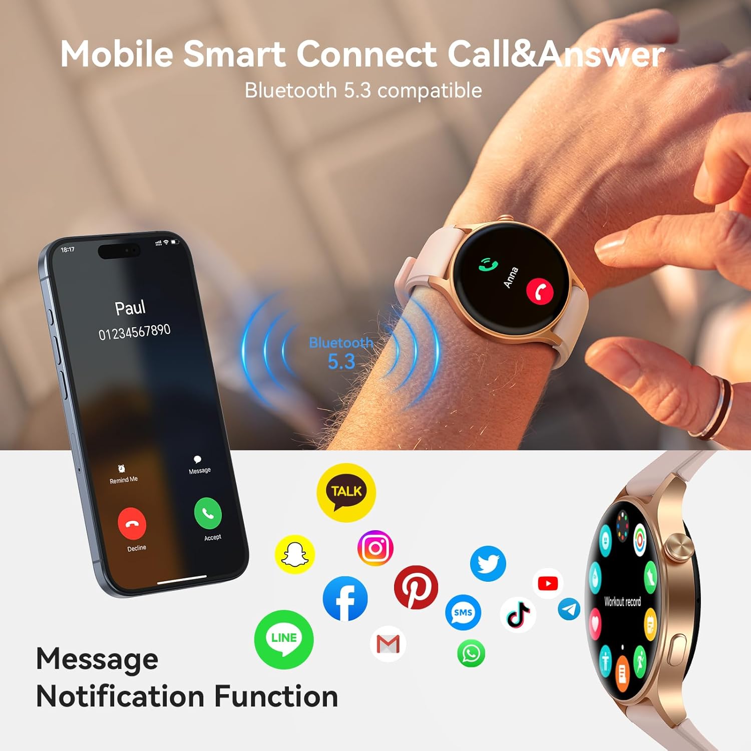 Smart Watch for Women, Answer/Make Call, 1.32'' AMOLED Ultra-Clear Screen Fitness Tracker with Heart Rate/Sleep/SpO2 Monitor, Smartwatch for iPhone/Samsung/Android, 110+ Sport Modes, 3ATM Waterproof - Image 2