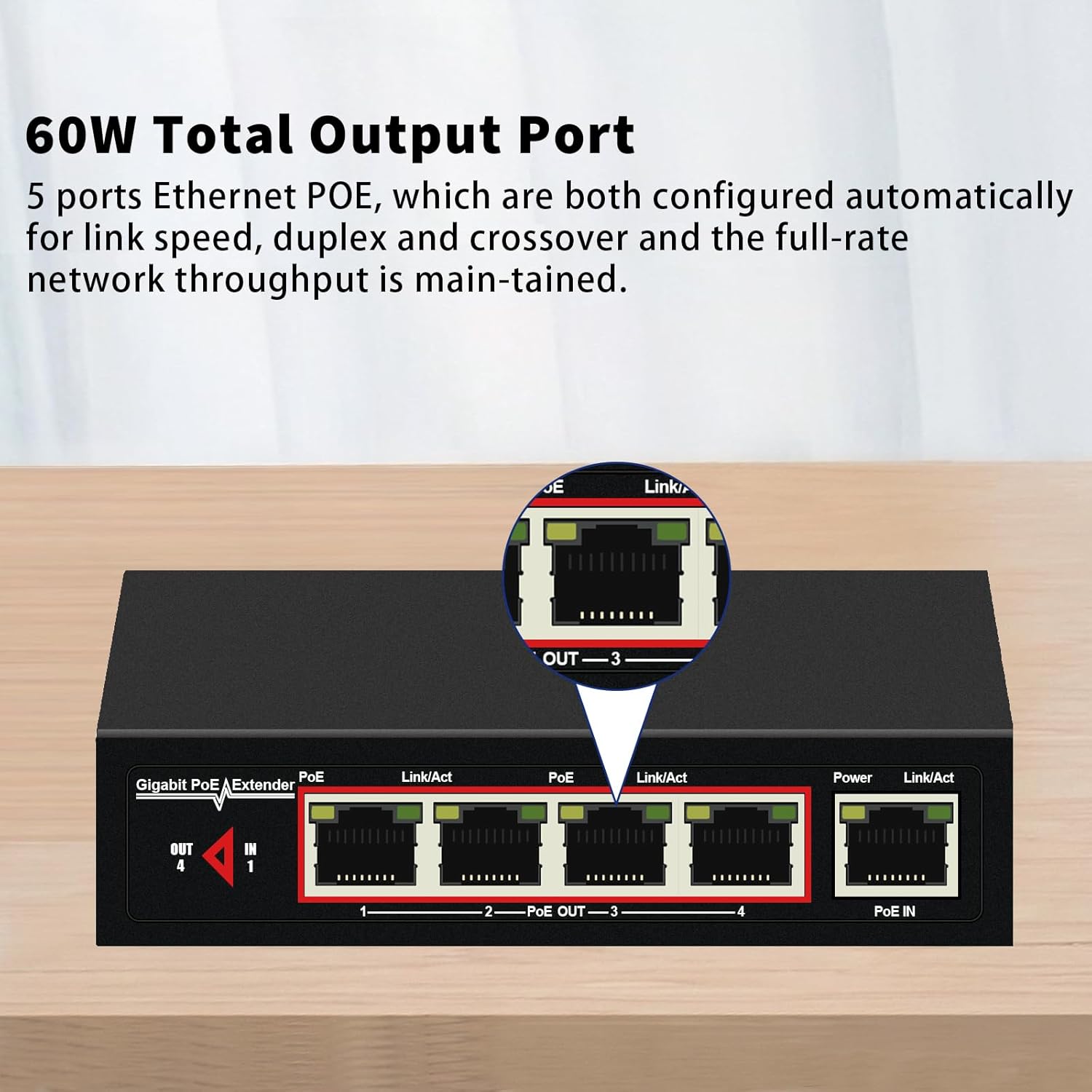60W 4-Port Gigabit PoE Switch/Extender PoE Splitter Repeater, 10/100/1000Mbps, Supports IEEE 802.3af/at for Ethernet Extension, 6KV Lightning Protection, by CENTROPOWER - Image 8
