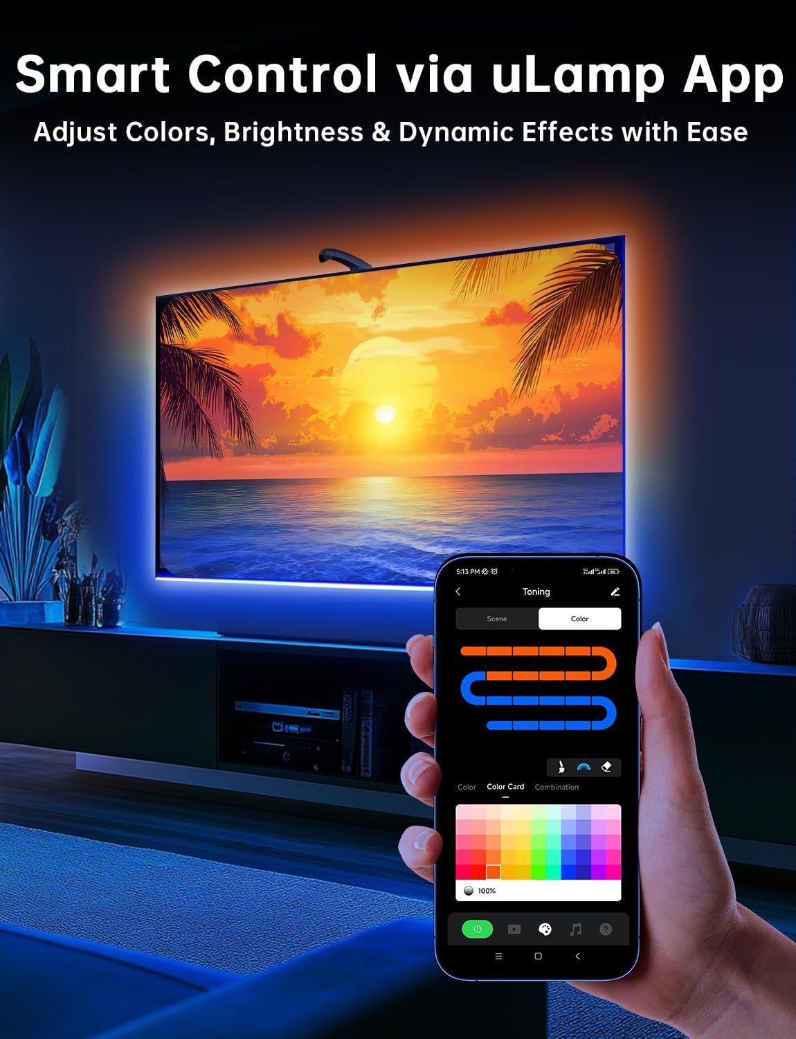 FFJ TV LED Backlight with Sensor, 14.7ft Cuttable RGB Lights That Change with TV for 55-65 Inch Screen and PC Monitor, Smart App Control, Game & Music Sync Color Changing Light - Image 5
