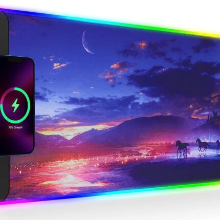 GIM Wireless Charging RGB Gaming Mouse Pad 15W, LED Mouse Mat 800x300x4MM, 10 Light Modes Extra Large Mousepad Non-Slip Rubber Base Computer Keyboard Mat for Gaming, MacBook, PC, Laptop, Desk（Sunset）