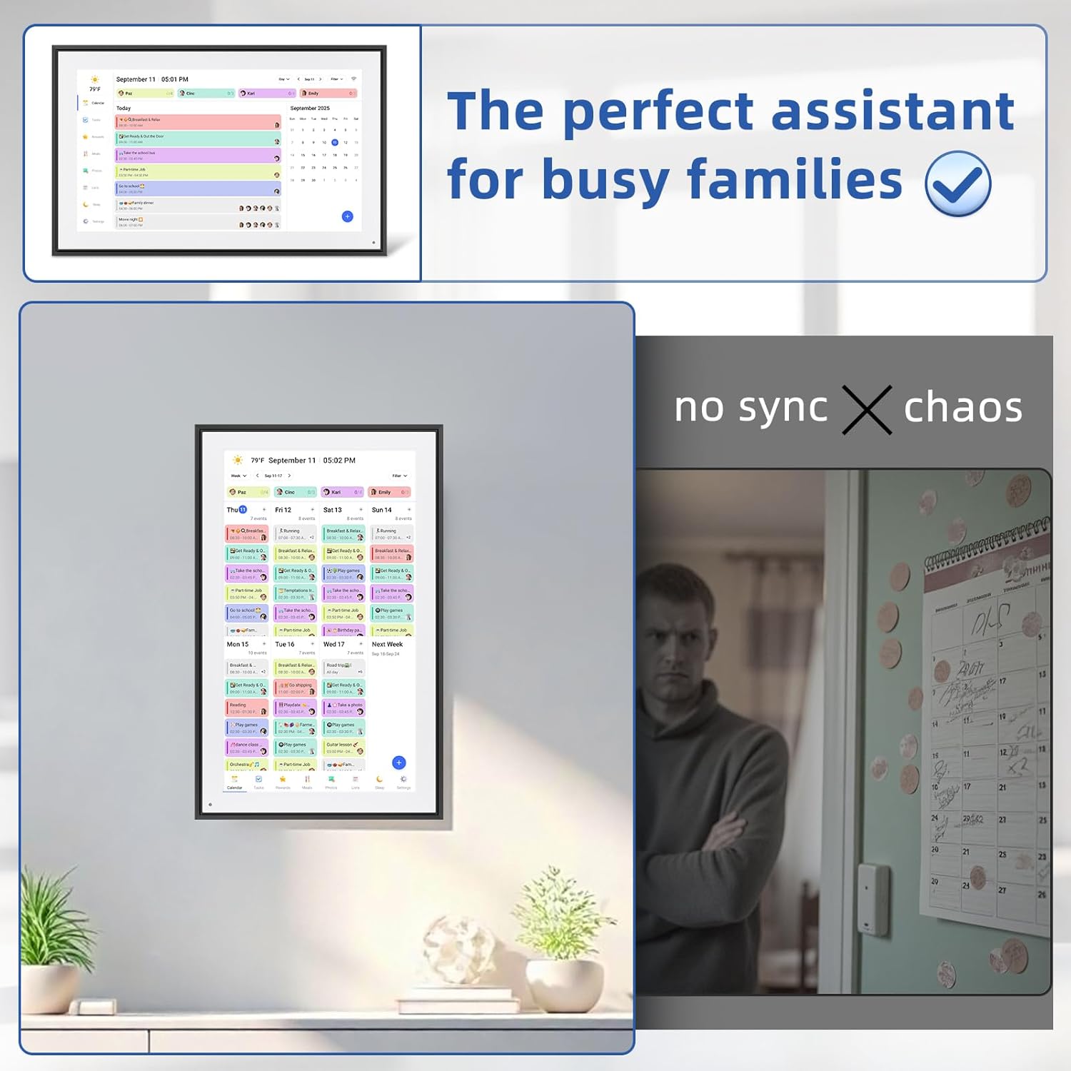 21.5 Inch Digital Calendar, Electronic Chore Chart, Smart Weekly and Monthly Planner 1920 * 1080P IPS Touchscreen Wall and Desk Calendar for Family Schedules, Black - Image 7