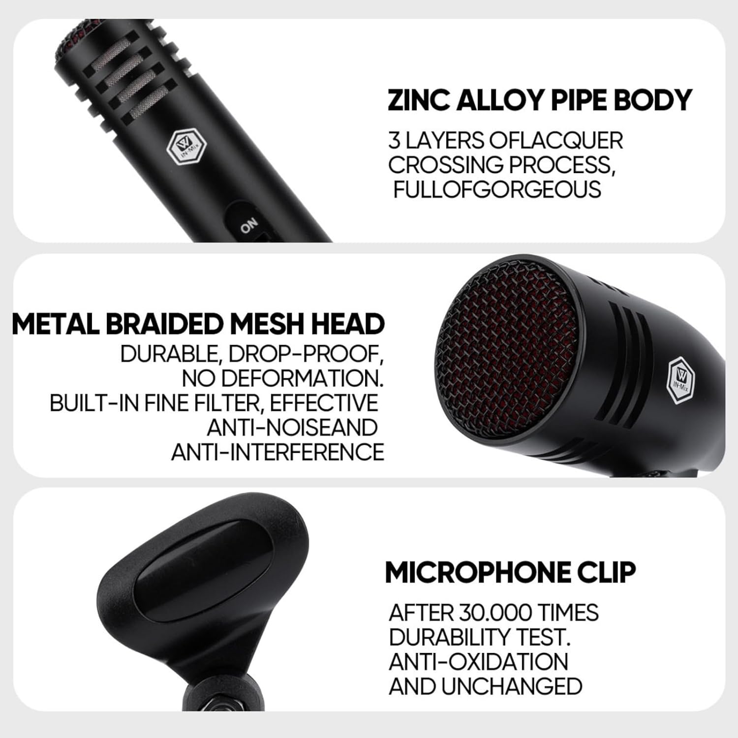 W IN-MIX 7 Piece Wired Dynamic Drum Mic Kit (Whole Metal)- Kick Bass, Tom/Snare & Cymbals Microphone Use for Drums, Vocal, Other Instrument Complete with Thread Clip, Mics Holder - Image 4