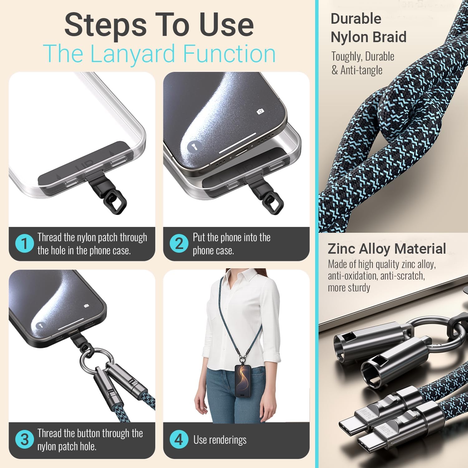 TOP-UP Lanyard – Cell Phone Strap with 240W USB C Charging & Data Cable – Durable Travel Essentials for iPhone 17/16/15 - Image 7