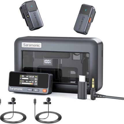 Saramonic Air Wireless Microphone for iPhone/Camera/Android/PC, Ultralight, 48kHz/24-bit,120dB Max SPL, 300m Range, Noise Cancelling, Vlog, Streaming (USB-C RX + 2 Lavalier Microphones)