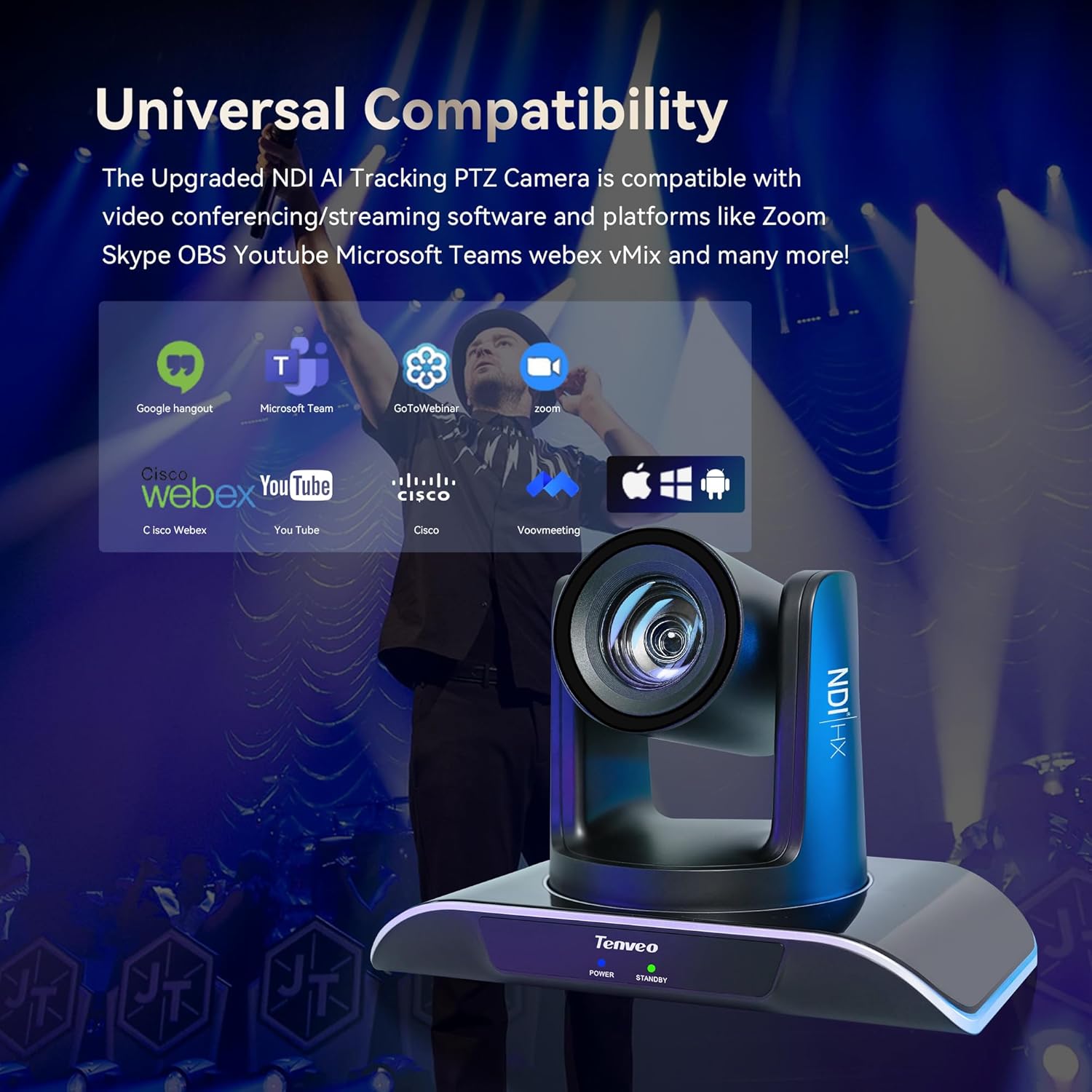 Tenveo AI Auto Tracking NDI PTZ Camera 3G-SDI/HDMI/USB3.0/LAN PoE 30X Optical+8X Digital Zoom IP Live Streaming Camera, FHD 1080P 60FPS for Church Services Worship Large Events Live Broadcast - Image 7