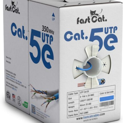 fast Cat. Cat5e Ethernet Cable 1000ft - 24 AWG, CMR, Insulated Bare Copper Wire Cat 5 ethernet Cable with FastReel - 350MHZ / Gigabit Speed UTP Cable Cat5e - CMR (Blue)