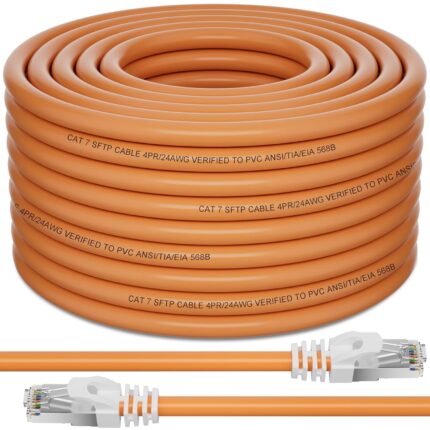 Outdoor Cat7 Ethernet Cable 100ft, Heavy Duty Cat 7 SFTP Triple Shielded Ethernet Cable Indoor, Direct Burial, Waterproof, UV Resistant, 10Gbps 600MHz, High Speed Network, LAN, Internet - 100 Feet