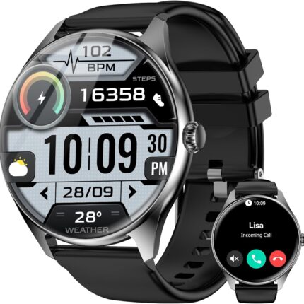 iBesi Smart Watches for Men Women with 1.43" AMOLED Display, 7-Day Battery, 120+ Sport Modes, Bluetooth Calling, Heart Rate & Sleep Monitor, IP68 Waterproof Compatible for iPhone and Android (Black)