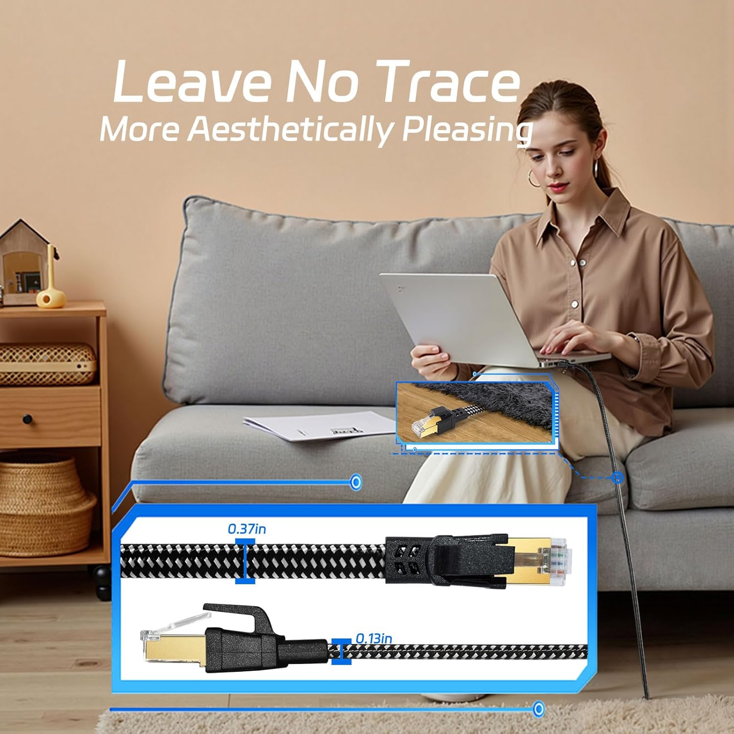 Cat 8 Ethernet Cable 3FT, 6FT 10FT 15FT 20FT 25FT 30FT 40FT 50FT 60FT 75FT 100FT High-Speed Braided Internet Cable Network Cord with RJ45 Connector 40Gbps 2000Mhz Heavy Duty LAN Cable Shielded Indoor - Image 6