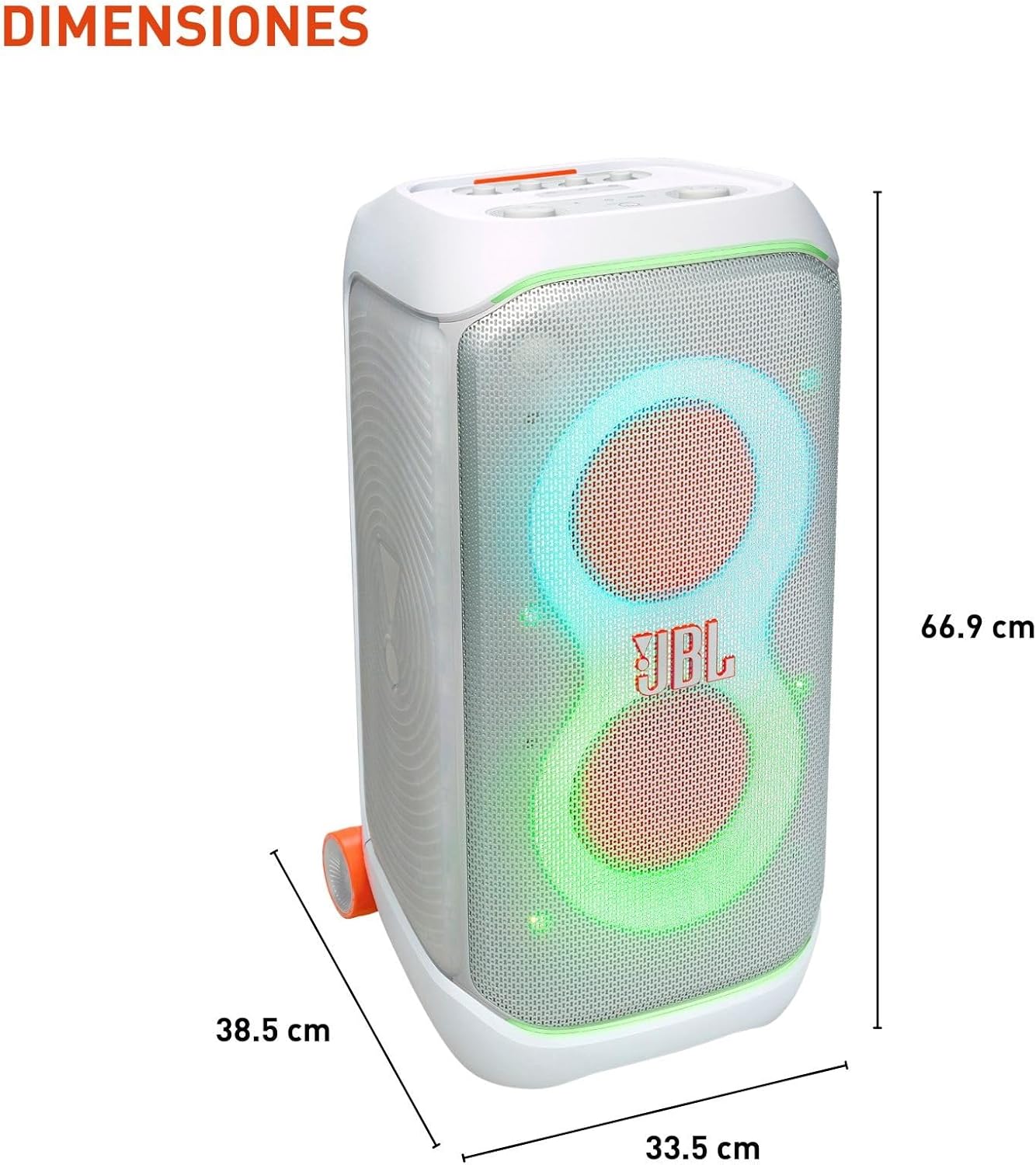 JBL PartyBox Stage 320 - Portable Party Speaker with Telescopic Handle & Wide, Sturdy Wheels, Powerful JBL Pro Sound, Futuristic lightshow, Up to 18 Hours of Play time, Splash Proof (White) - Image 3