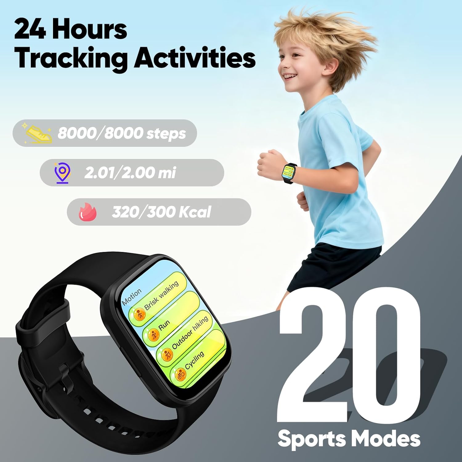 Smart Watch for Kids No APP/Phone Needed, HD Touch Screen Fitness Tracker with Heart Rate, Sleep Monitor, IP68 Waterproof Smartwatches with Pedometer, Alarm Clock, Gifts for Kids Ages 4-12 (Black) - Image 4