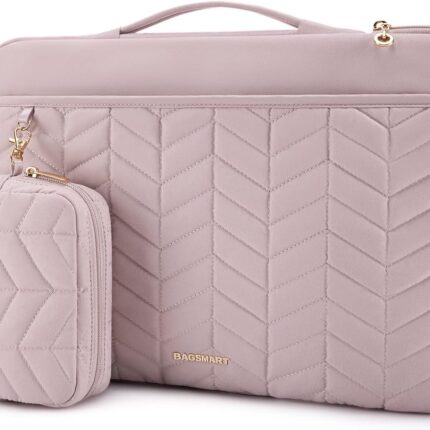 BAGSMART Laptop Case with Handle, Puffy Padded Laptop Bag Sleeve for Women, Portable MacBook Air/Pro Computer Case, 15-16 inch, Pink