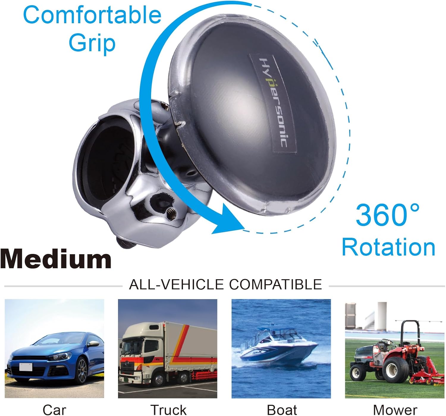 Hypersonic Car Power Handle Easy Steering Suicide Knob Black Spinner Steering Wheel Accessories for Car/Truck/Boat - Image 3