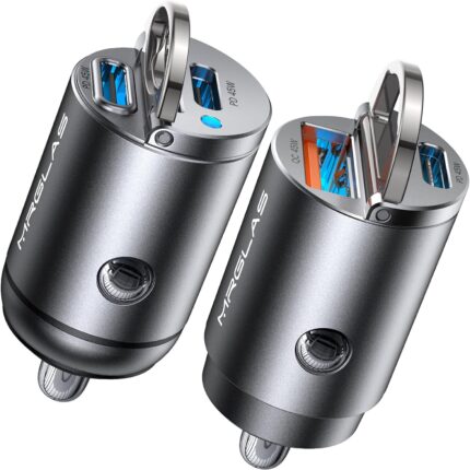 MRGLAS 2-Pack 90W USB C Car Charger, Super Mini Metal USB C Car Charger Fast Charging Adapter [PD+QC]&[Dual PD],Cigarette Lighter Compatible with iPhone 17 16 15 Pro Max iPad Air Samsung S25 Ultra