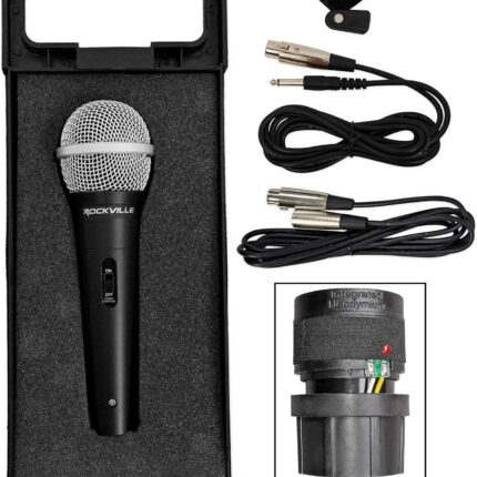 Rockville RMC-XLR Wired Dynamic Microphone, Full Metal Body, M-56 Cartridge, (2) 10 Ft OFC Cables, Mic Clip & Case, for DJs, Karaoke, and Live Performances