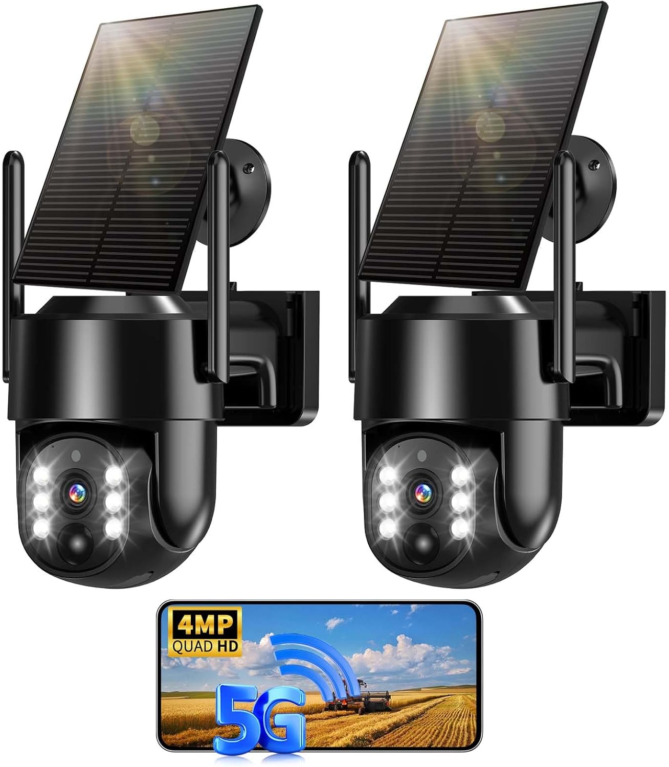 Solar Security Cameras Wireless Outdoor, 5G/2.4G Solar WiFi Cameras for Home Security, Solar Powered Outside Camera Wireless,Human Detection, Color Night Vision, 2-Way Talk (black02)