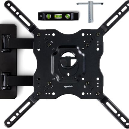 Amazon Basics Full Motion Articulating TV Wall Mount, with Swivel and Tilt, for 26" to 55" TVs and Flat Panels up to 80 Lbs, VESA Compatible, Black