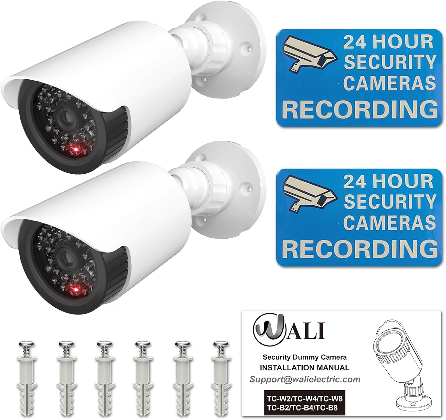 WALI Dummy Fake Camera, Surveillance Security CCTV Dome Camera, Indoor Outdoor Cameras, with One LED Light, Security Alert Sticker Decals (TC-W2), 2 Pack, White - Image 7
